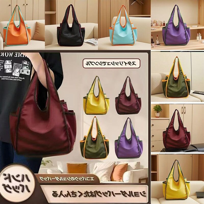 New cross-border tote bag with large capacity and multiple pockets, eco-friendly handbag for women, shoulder bag, foldable shopping bag