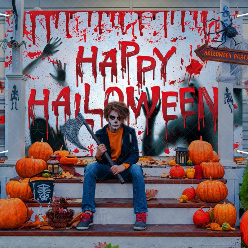 Nuevo paño de fondo de decoración de Halloween transfronterizo, diseño de ambiente de fiesta de Halloween, paño de fondo de manchas de sangre de pancarta