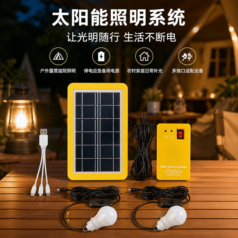 非洲家用太阳能发电系统全套户外应急照明灯光伏组件太阳能电池板