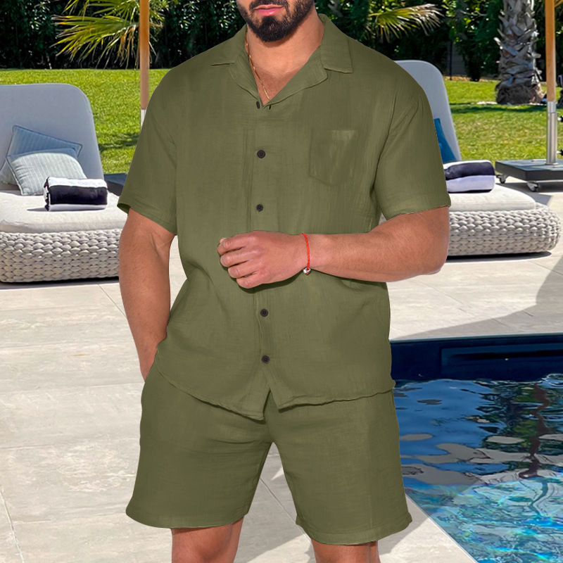 2023 en stock Los pantalones cortos de manga corta de los deportes de verano transfronterizos europeos y estadounidenses se adaptan a la camisa de los hombres ocasionales sueltos