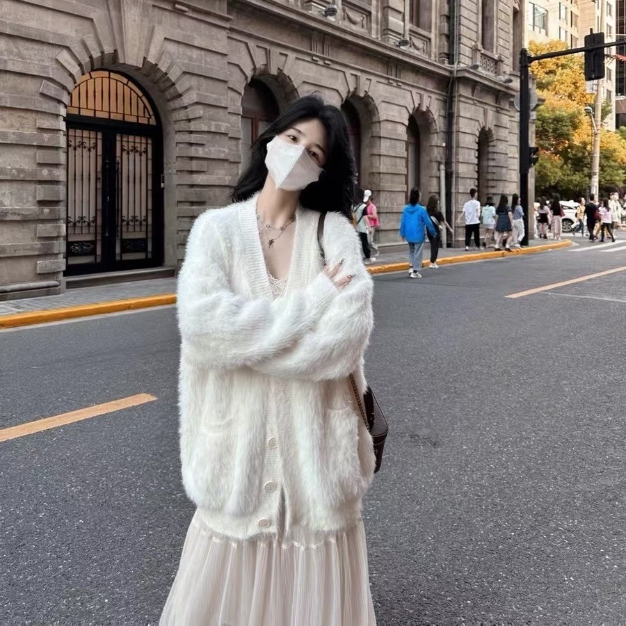 Jk College Style Imitation Mink Velvet Knitted Cardigan Women's 2025 Autumn and Winter New Lazy Style Soft Waxy Jacket Women's Clothing Wholesale