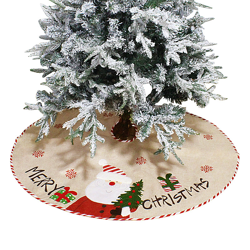 HKG's Love New 110CM Linen Embroidered Tree Skirt Dressing Christmas Tree Base Elderly Apron Christmas Ornament