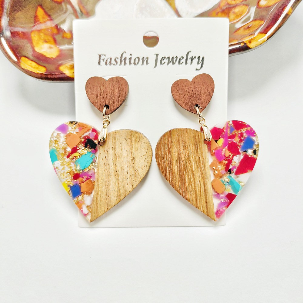12g Weight Steel needle Ear Needle Material Drop Earrings Classification 1 Pair Quantity Holiday, Daily Occasion Acrylic, Wood, Resin Material Heart Shape Pattern Women's Gender Stoving Varnish Design Casual, Simple Style Style 1 Pair Casual Simple Style Heart Shape Stoving Varnish Arylic Wood Resin Drop Earrings 5