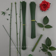塑料仿真人造假玫瑰花花杆花叶香皂花丝网花花杆材料胶包铁丝配件