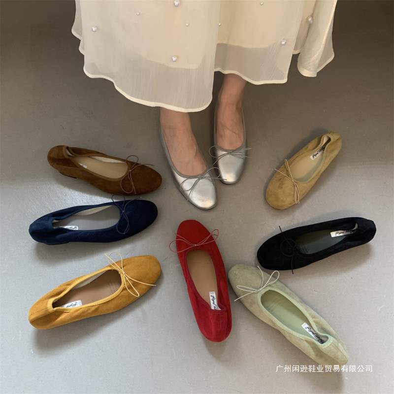 Low-Heeled French Small Red Flats Women's Shoes 2025 Spring Bow Retro with Skirt Ballet Granny Shoes