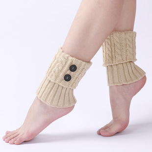 European and American New Woolen Warm Boots and Foot Covers for Women Autumn and Winter Knitted Twist Buttons Short Leg Guards and Knee Socks Sets