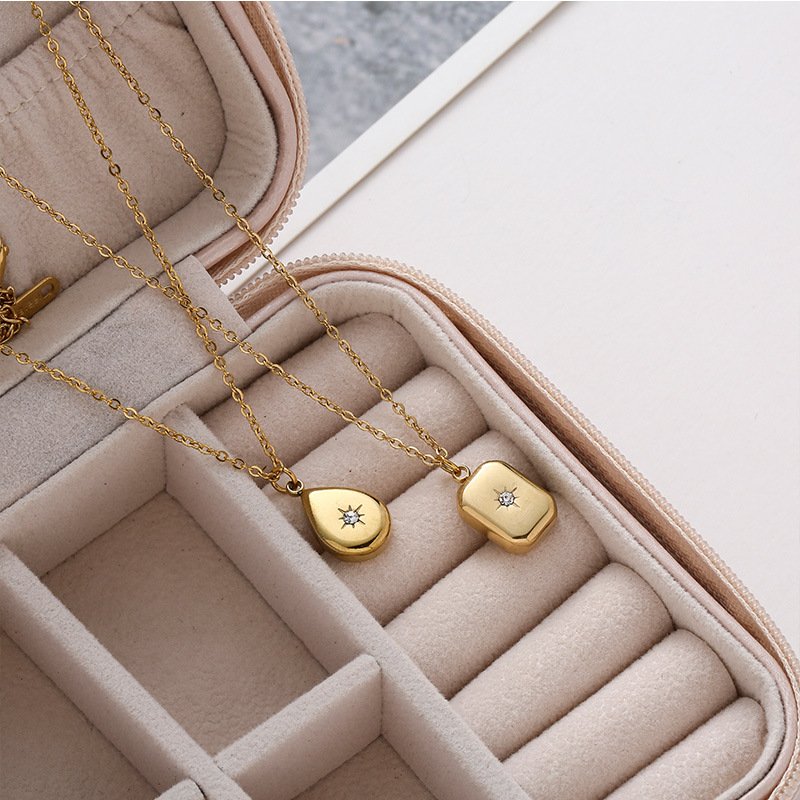 Simple Style Square Water Droplets Stainless Steel Plating Inlay Rhinestones Pendant Necklace 1 Piec