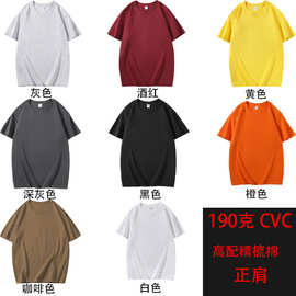 180克CVC高配精梳棉紧密有正肩光板短袖女t恤纯色潮牌国潮纯色
