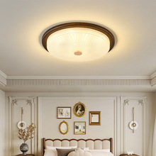 中古风卧室房间吸顶灯法式复古实木餐厅灯日式侘寂风书房护眼灯具