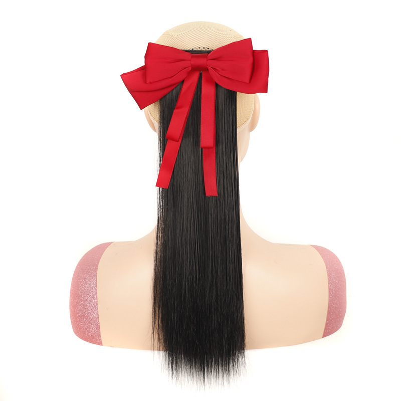 Children's wig short ponytail bow children's hair accessories straight hair high ponytail hair clip type chemical fiber wig hair piece