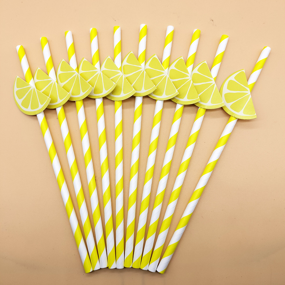Tarjeta de paja de limón de celebridades en línea paja decorativa desechable postre degradable leche té bar fiesta paja creativa