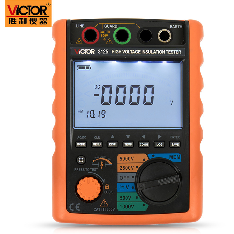 胜利数字绝缘电阻测试仪VC3125高压兆欧表防雷元件测试仪