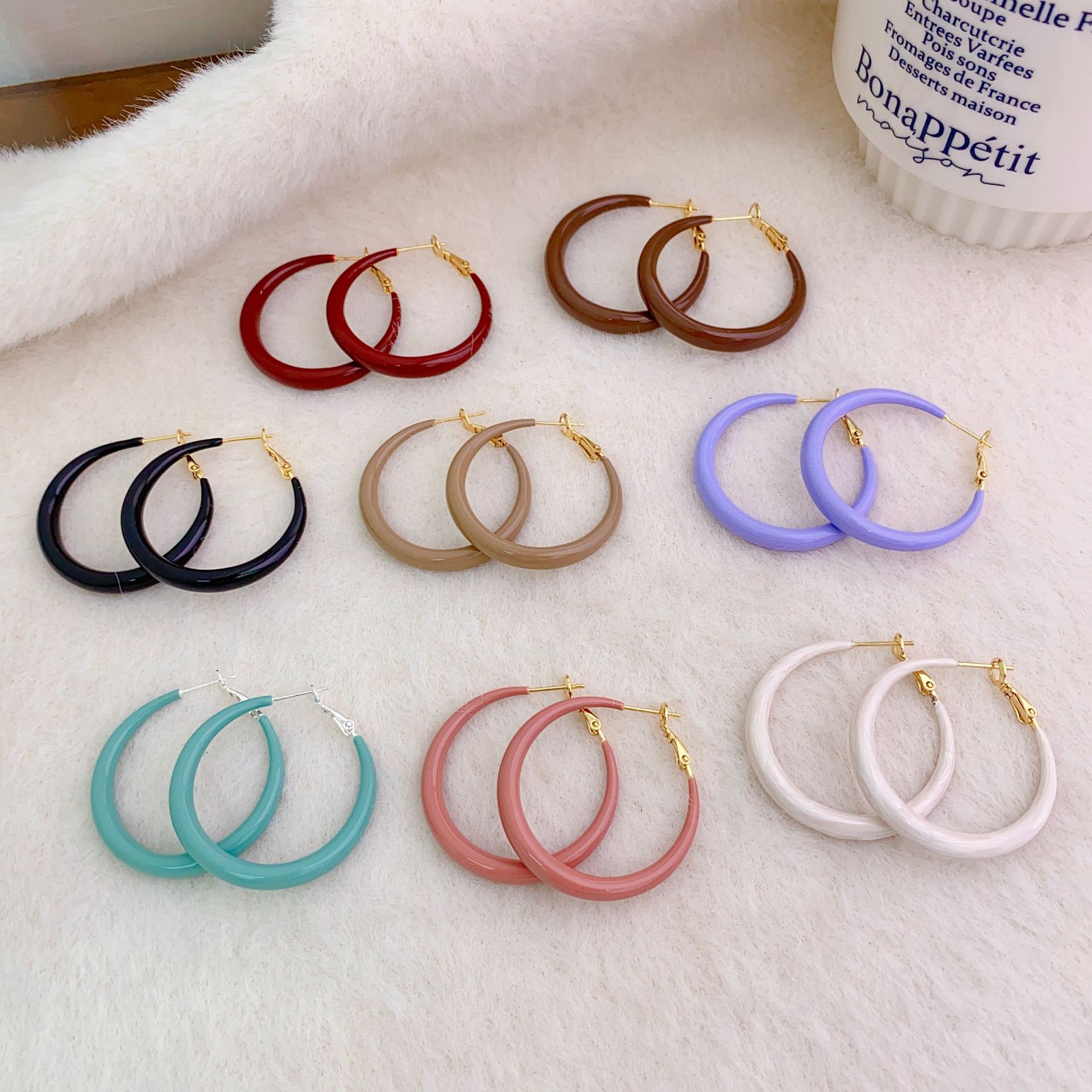 Copper Plated with Real Gold, European and American Exaggerated Fashion Colorful Enamel Drip Glaze Large Hoop Earrings for Women, New Style Elegant Hoop Earrings