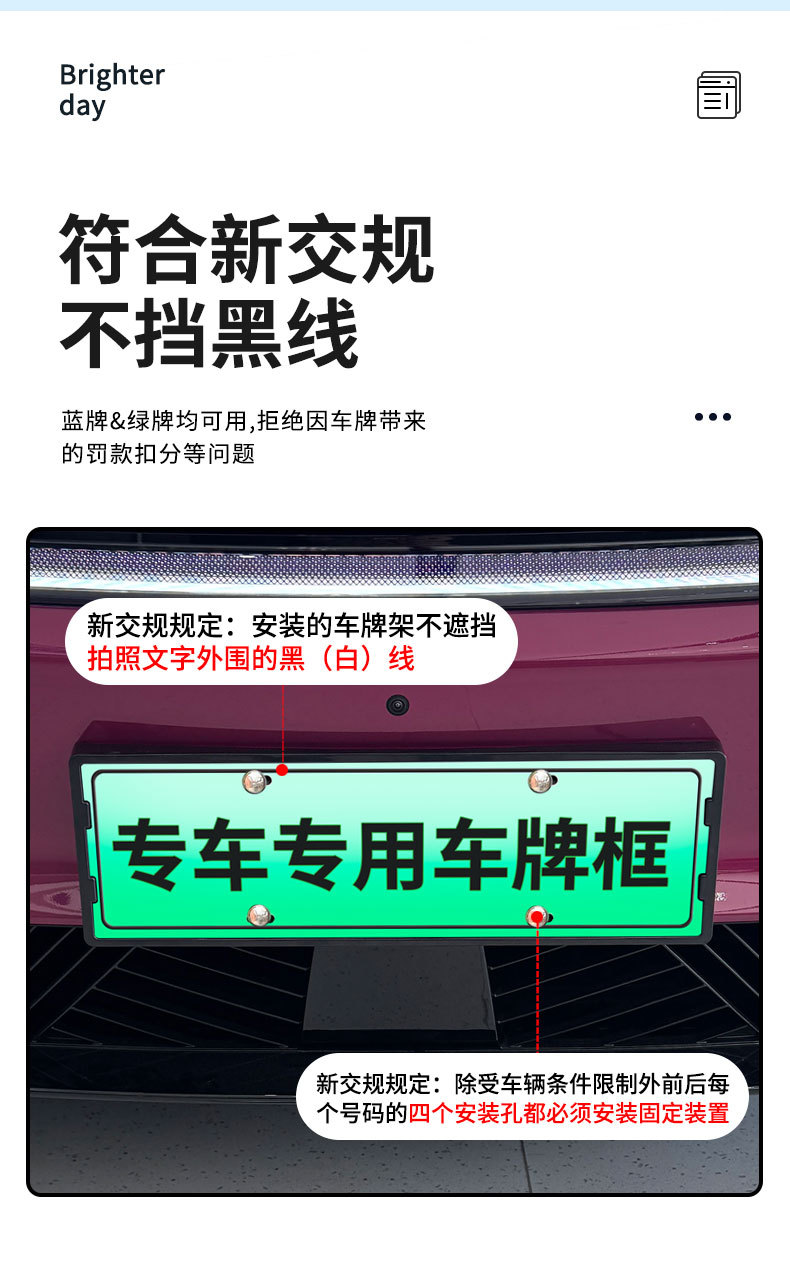Suitable for 2026 Extreme Fox S3 License Plate Frame, New Energy Vehicle Full-Edge License Plate Frame, Green License Plate Modification and Upgrade Abs