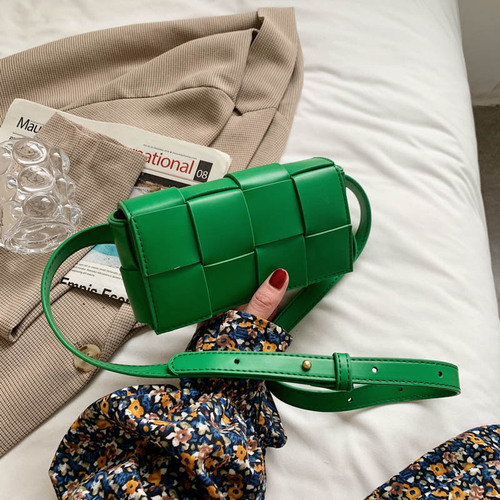 2024 new tofu small square bag Korean style fashionable shoulder crossbody bag solid color simple woven waist bag chest bag for women