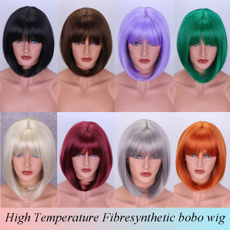 European and American Style Short Straight Hair with Air Bangs Bob Fashion Inward Curl Short Wig Hot Sale Multiple Colors Available