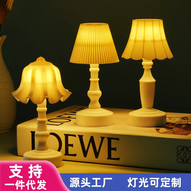 跨境欧式细纹小台灯复古LED小夜灯小宫灯床头卧室装饰摆件氛围灯