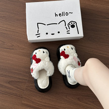 草莓大头可爱猫可爱卡通厚底包头洞洞鞋女2025冬季新款时尚棉拖鞋