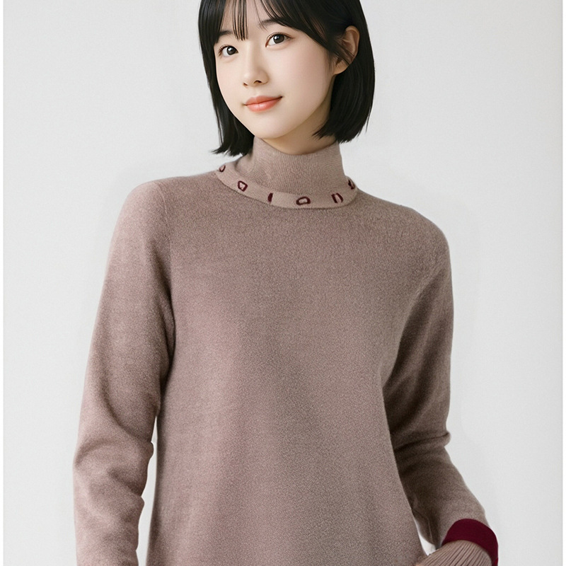 Half-turtleneck distressed knitted sweater sports dress high street loose-fit sweater