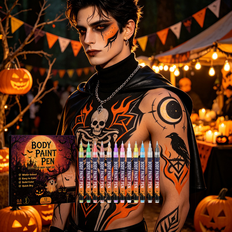 Body Painting Pen (Halloween) Natural Color, Silky Smooth, Vibrant Colors, Portable Painting Pen for Daily Graffiti