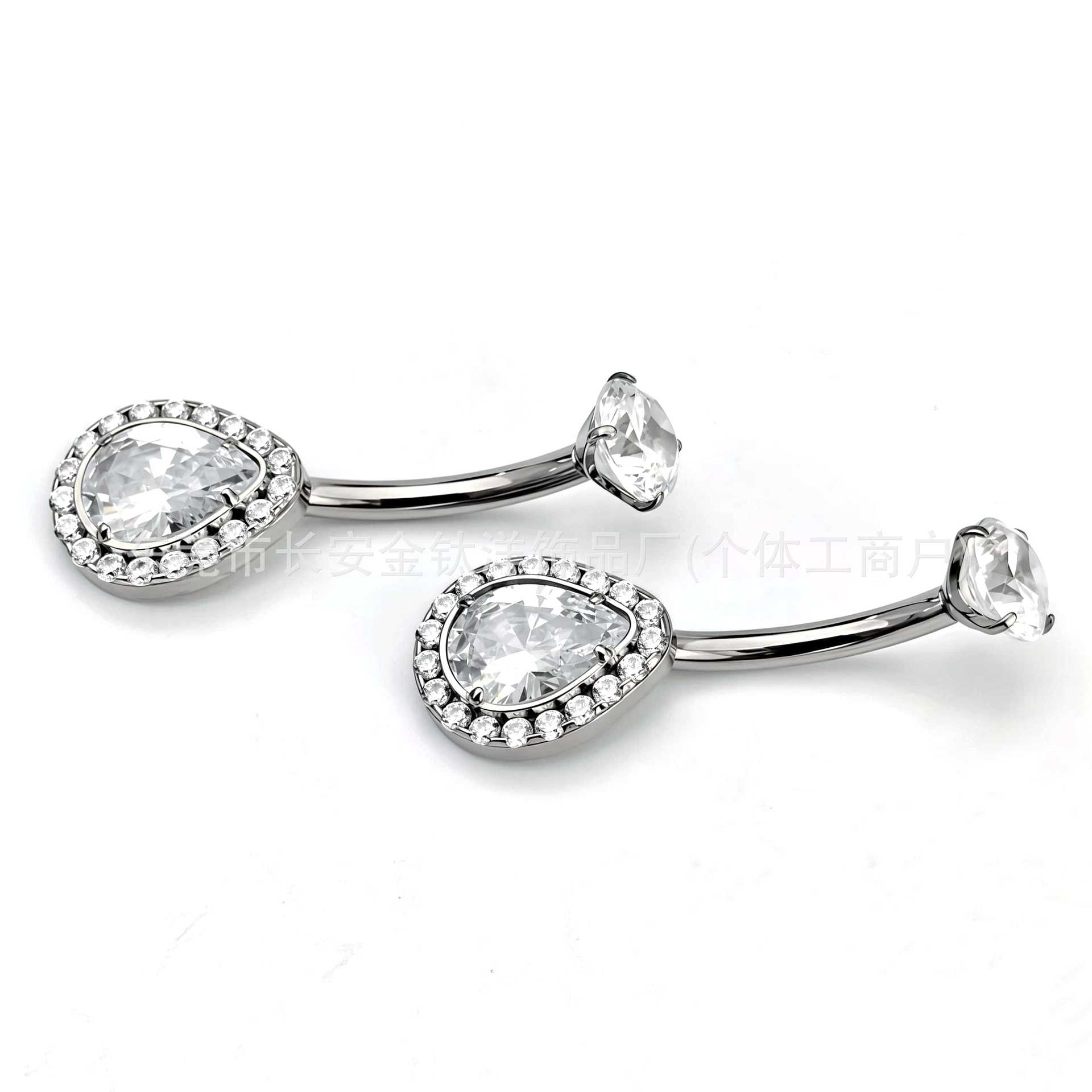 F136 Titanium Internal Thread Water Drop Full Diamond Zircon Navel Piercing Ring G23 Titanium Alloy Body Jewelry detail image 4