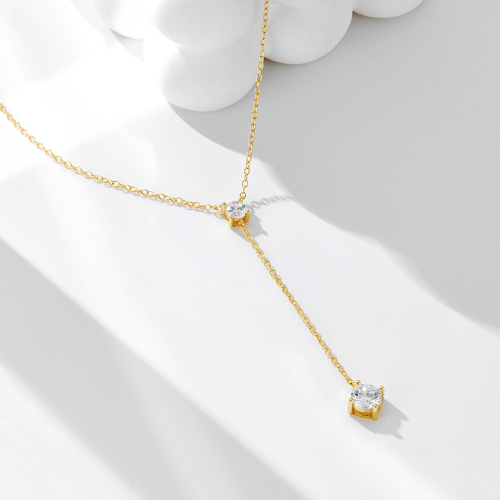 S925 plata de ley en forma de Y con flecos collar de clavícula mujeres europeas y americanas, diamantes simples, cadena de suéter de lujo ligero