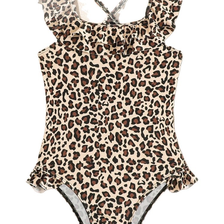 Children's Leopard Print Ruffle Onesie Swimsuit For Girls Cute Beach Style Clothing For Toddler Girls Aged 3-7_voghion.com