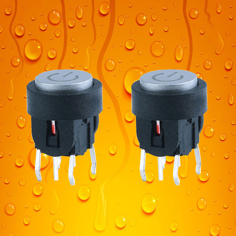 立式6脚插件圆形电源符号带灯轻触开关品质保障LED灯按键开关