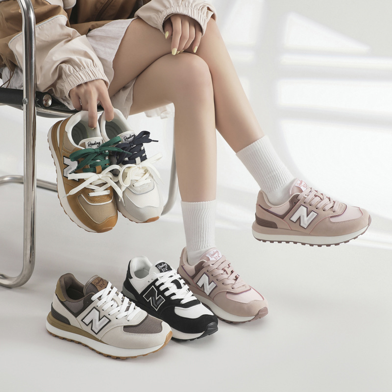 Giày sneaker nữ chunky đế dày phong cách retro, tăng chiều cao, đi chạy bộ và dạo phố — 574LG-2 lạc đà