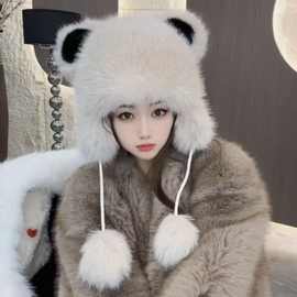 仿狐狸帽加厚雷锋帽女冬季韩版百搭抗寒雪地护耳帽学生可爱猫耳朵