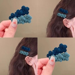 韩系蓝色小香风布艺蝴蝶结发夹侧边甜美短烫发发卡发饰侧边刘海夹