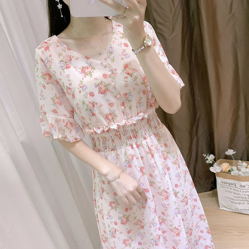 Summer 2023 new dress fat girl female student Korean version chiffon floral long large size internet celebrity dress