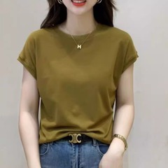 新型夏の小飛袖気質百合ファッション修身丸首デザイン感韓版洋気上着コウモリ袖