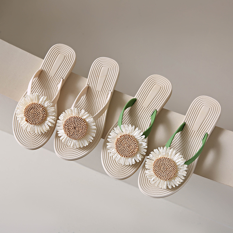 Sunflower Rope Straw Flip-flops For Women Flat Beach Sandals_voghion.com