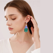 耳饰品轻奢高级感跨境民族风孔雀耳环女时尚精致镶钻水晶吊坠耳坠