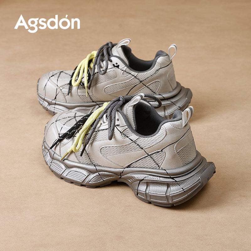 Augu Shi Deng grueso zapato padre mujer 2025 nuevo otoño invierno retro lazos casuales zapatillas deportivas de carrera de aspecto grande