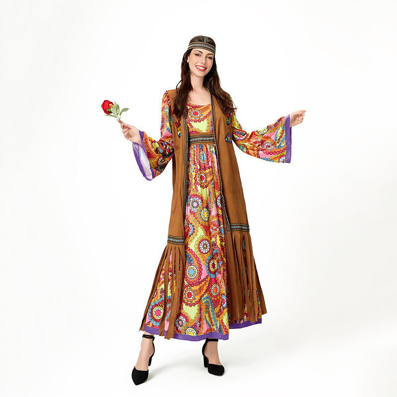 Halloween Adult Costumes 60S and 70S Retro Disco Hippie Dresses Carnival Hong Kong Style Performance Costumes Halloween Adult Costumes 60S and 70S Retro Disco Hippie Dresses Carnival Hong Kong Style Performance Costumes