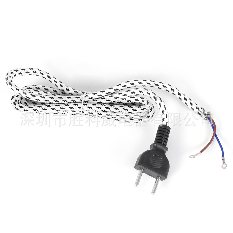 跨境外贸欧规布花电熨斗线两圆单头裸线中东4.0mm插头编织电源线