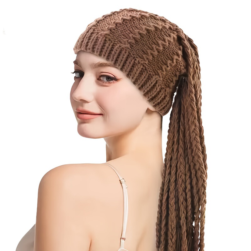 Cross-Border Autumn and Winter New Crochet Wig Dreadlock Braided Hat Winter Elastic Woolen Hat Thickeneded Warm Knitted Hat