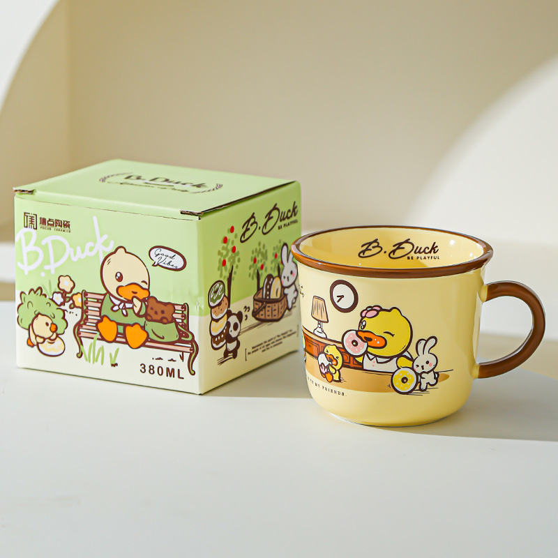 Genuine B.DUCK Little Yellow Duck Taza de cerámica de marca compartida Taza de agua de dibujos animados de red roja Taza linda taza de leche de desayuno