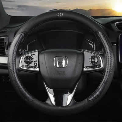 Steering wheel cover, Cover, Carbon Fiber Cover, Non-Slip - black-line-car-logo-edition-38cm