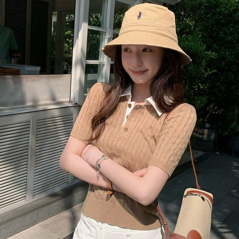 Lin12-Ivy Style Vintage POLO Collar Cable Knit Short Sleeve Wool Sweater Old Money Style Slim Fit Top Lin12-Ivy Style Vintage POLO Collar Cable Knit Short Sleeve Wool Sweater Old Money Style Slim Fit Top