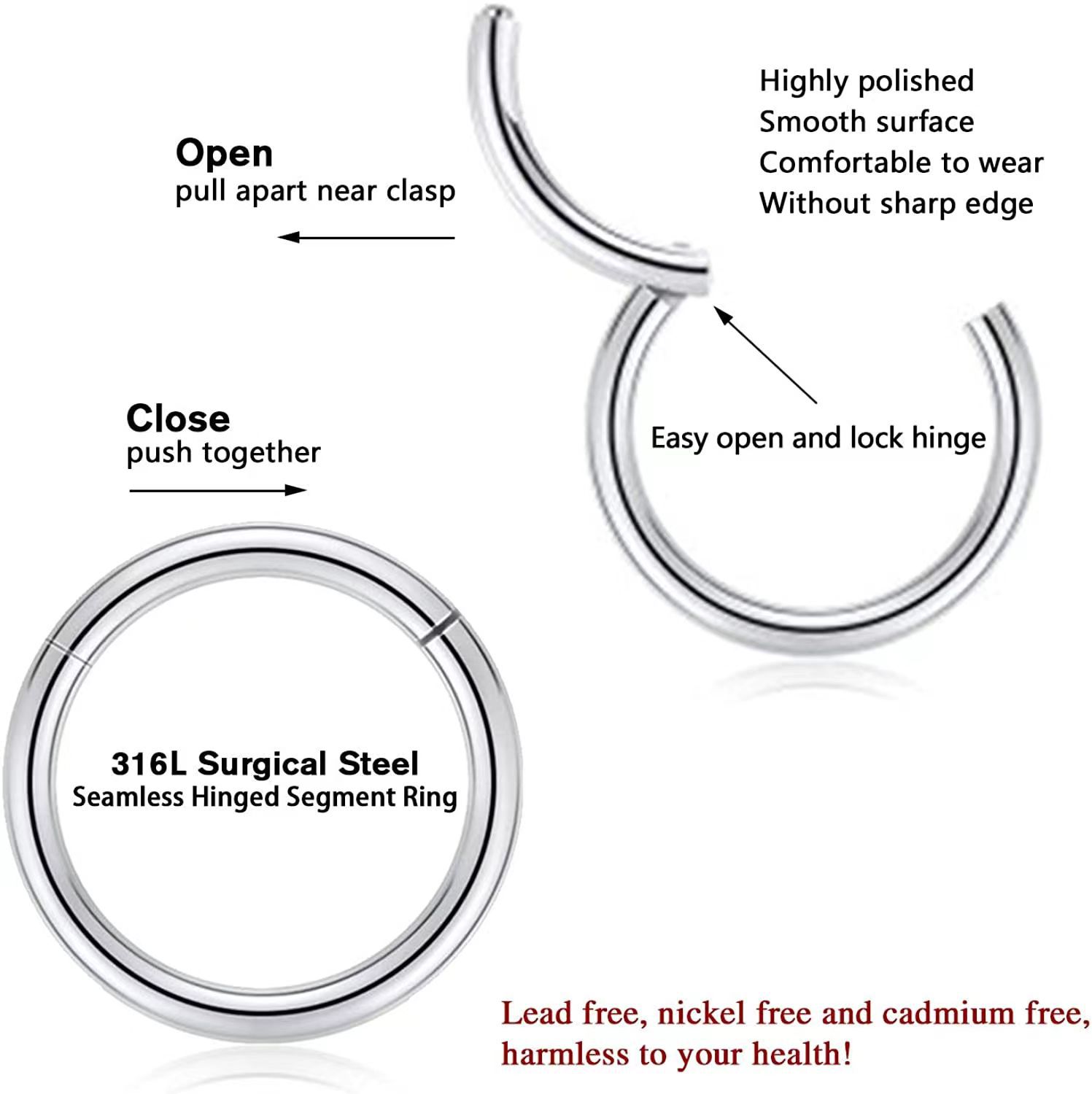 1g Weight Ear Studs, Nose Ring Classification Ear Cartilage Rings & Studs, Nose Rings & Studs Piercing Type 1 Piece 316L Stainless Steel Nose Rings & Studs Circle Waterproof Non Tarnish Surgical Steel Ear Cartilage Rings & Studs Nose Rings & Studs