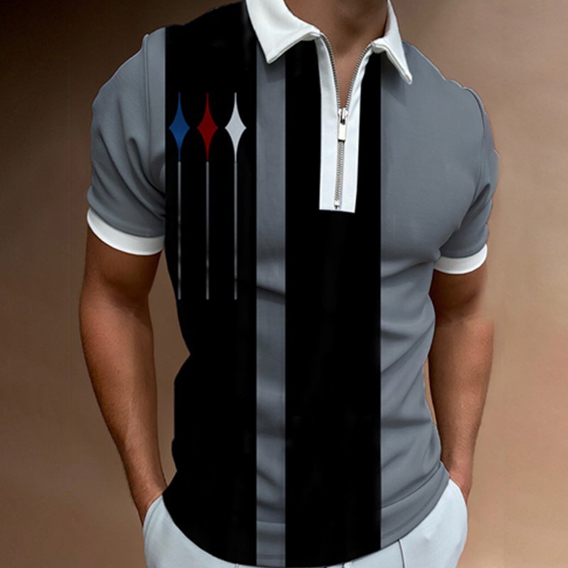 Camiseta Polo de Manga Corta con Cierre y Estampado 3D Informal para Hombre, Nueva Colección de Primavera para Exportación