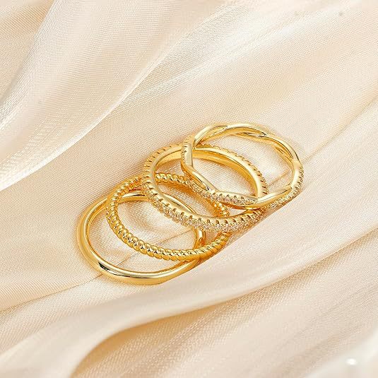 Exquisite Women's Stackable 18k Gold-plated Ring With Zircon_voghion.com