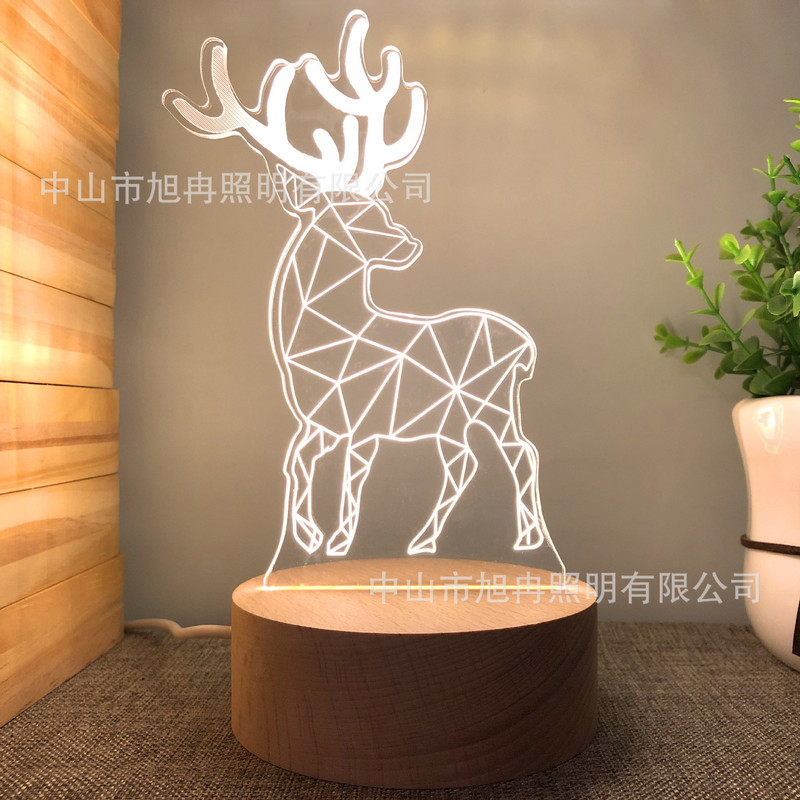 Cross-Border Beech Base 3D Night Light Creative Gift Lamp Ins New and Unique USB Bedside Lamp Table Lamp Manufacturer