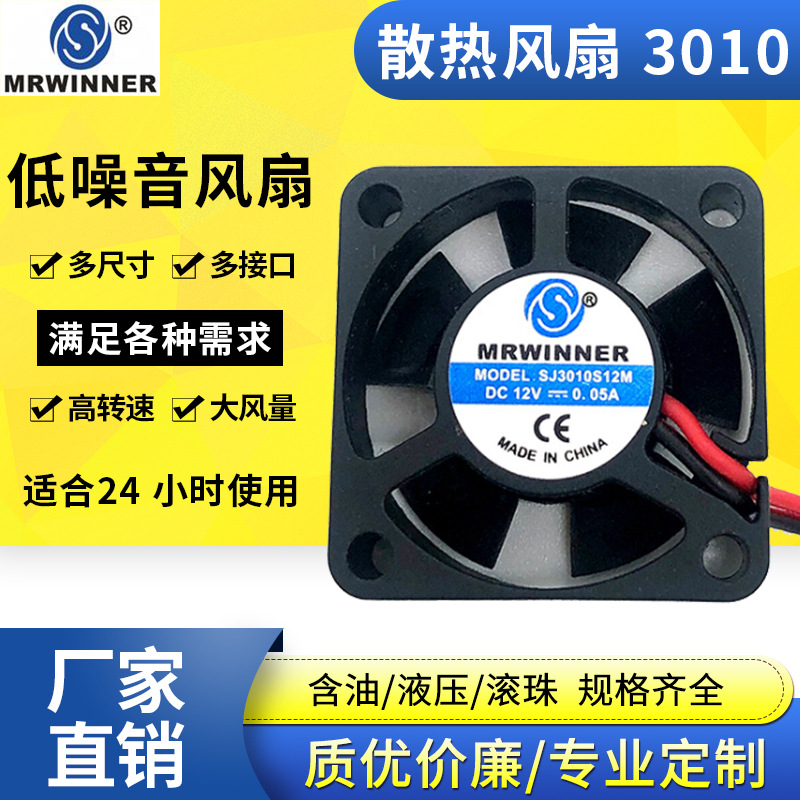 3010散热风扇12V双滚珠低噪音汽车功放小风扇直流微型散热风扇