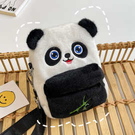 跨境毛绒包包2025少女手机包可爱卡通熊猫多用儿童单肩双肩斜挎包