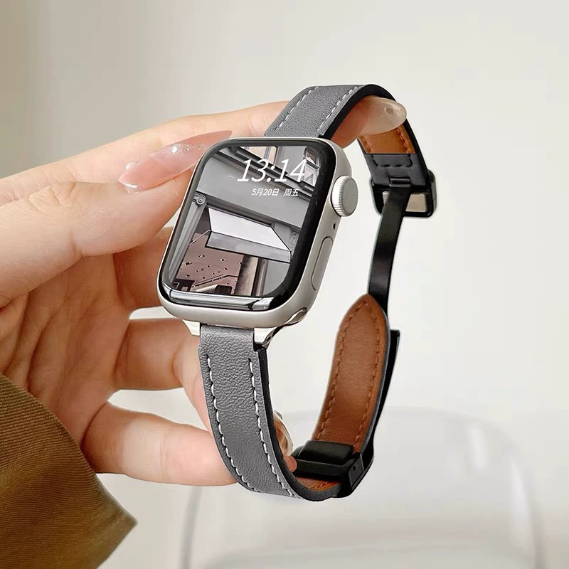Подходит для Apple Watch 10/11 тонкое цветовое соответствие магнитная пряжка кожаный браслет iwatch9876 продвинутые часы