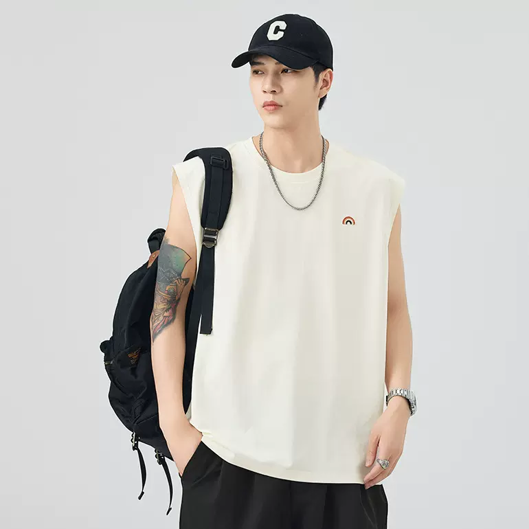 尚谷男装 夏季男装无袖T恤宽肩宽松背心黑色紫色杏色现货宽松型